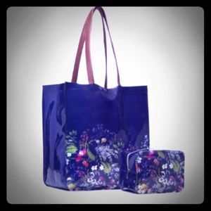 Floral tote and cosmetic bag set
